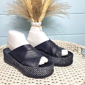 Sigerson Morrison Hana Black Leather Platform Slides Sandals 8